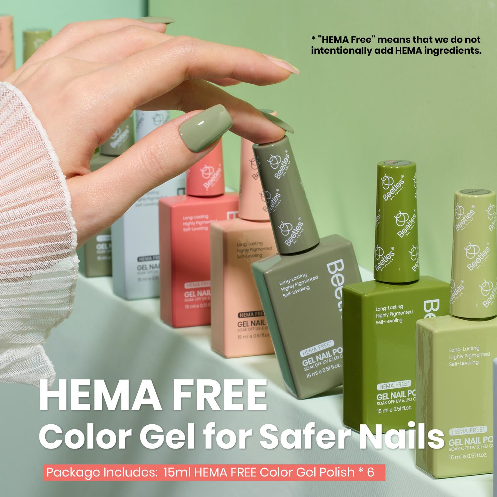 Hema Free Lakeside Serenity - Colorful Bottle 6 Color Each 15ml Gel Polish