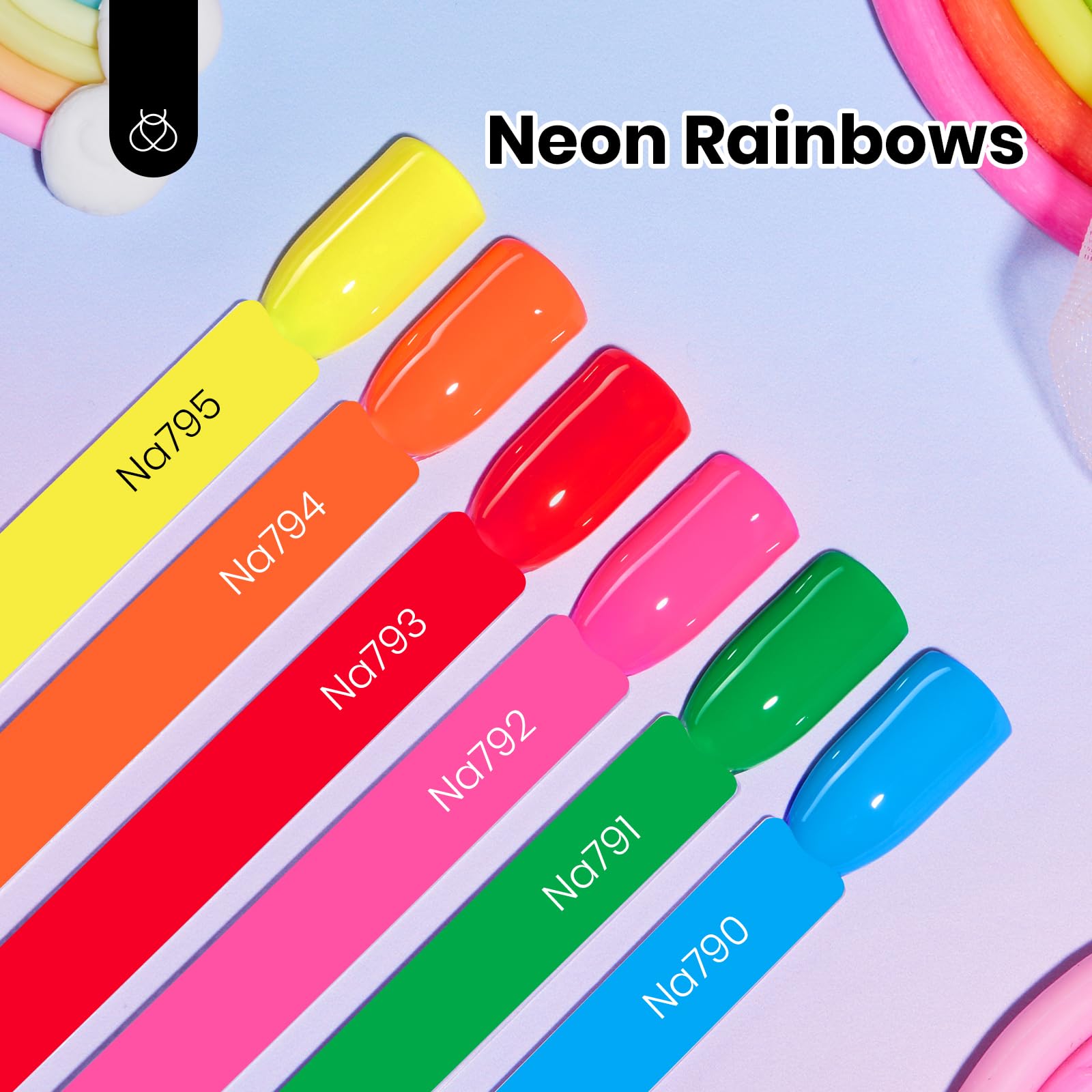 Hema Free Neon Rainbows - Colorful Bottle 6 Color Each 15ml Green Yellow Pink Gel Polish