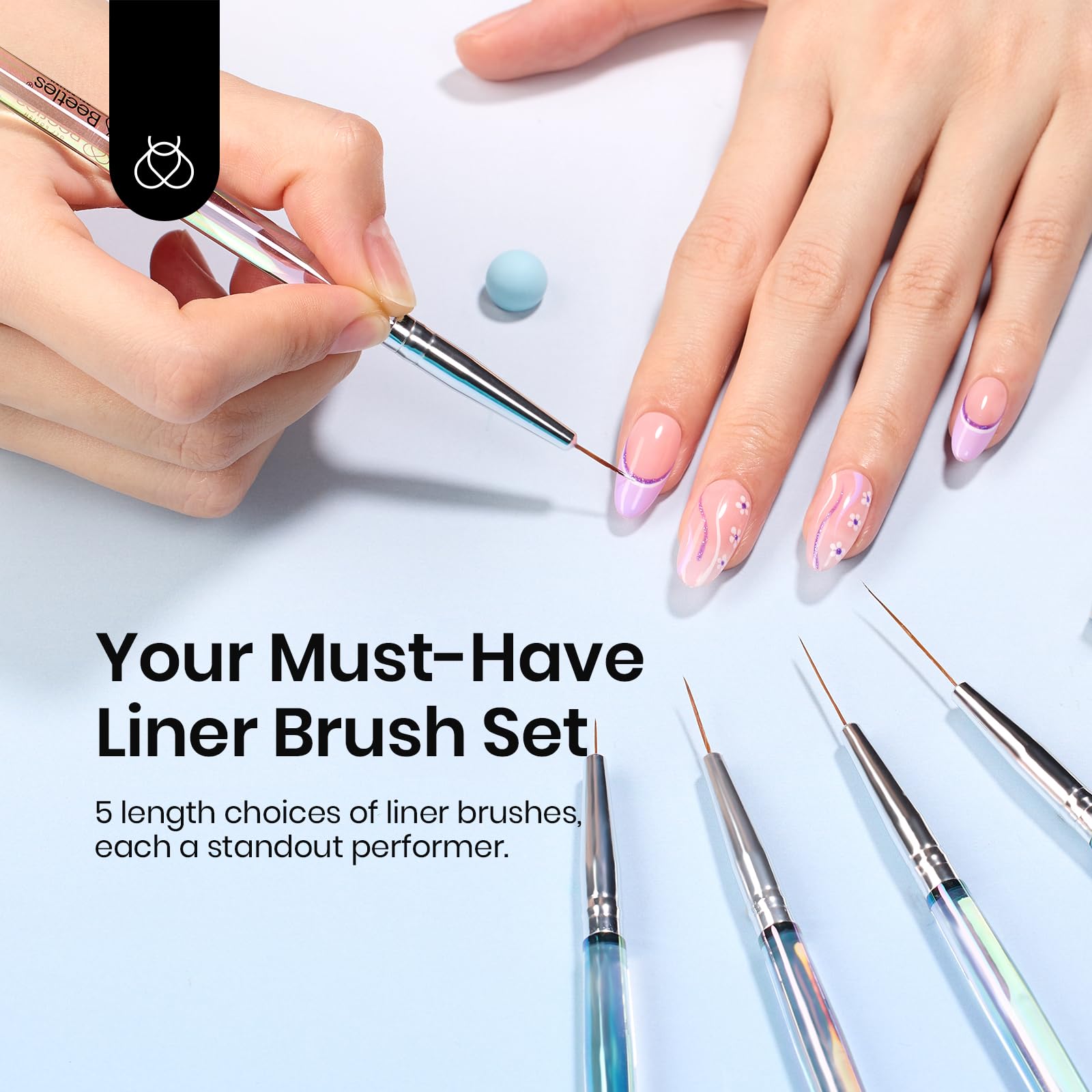 5pcs Nail Art Liner Brush: Precision Gel Application 7/11/15/20/25mm
