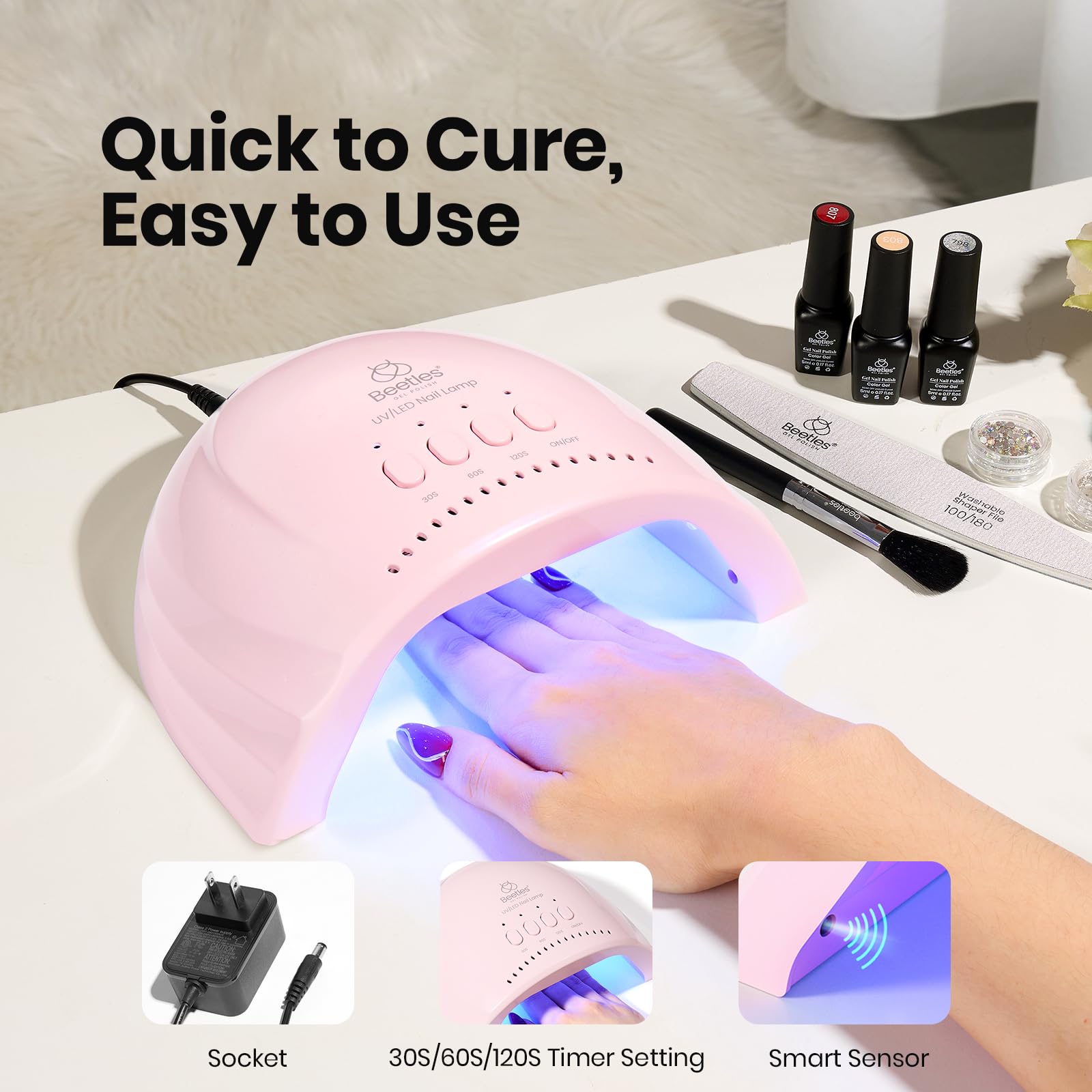 Beetles Nude Pink Lamp - LED Nail Lamp with 3 Timer 30/60/120s UV Light