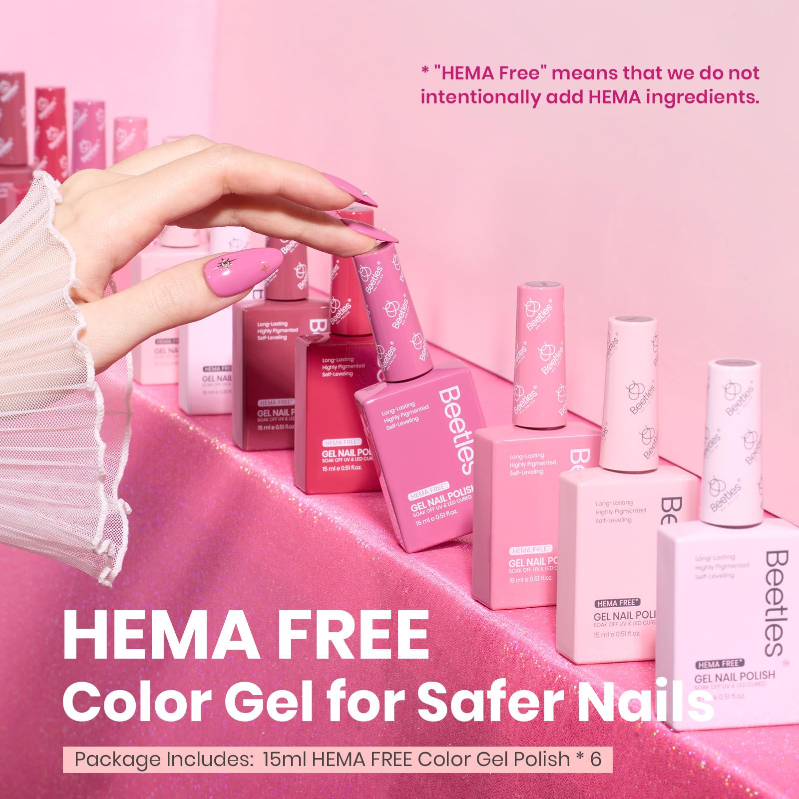 Hema Free Romantic Blush - Colorful Bottle 6 Color Each 15ml Gel Polish