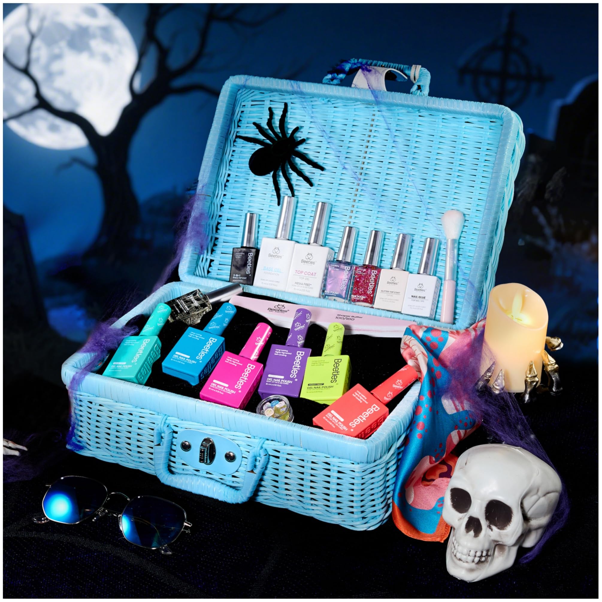 Beetles Halloween Gel Nail Polish Set 39Pcs Colorful Bottle Set Free Pinic Basket Perfect Gift Beetles Pretty Box
