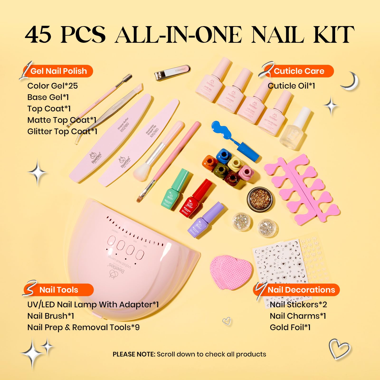 45 PCS ALL-IN-ONE NAIL KIT - 25 Colors Upgrade Colorful Bottle Gel Starter Kit