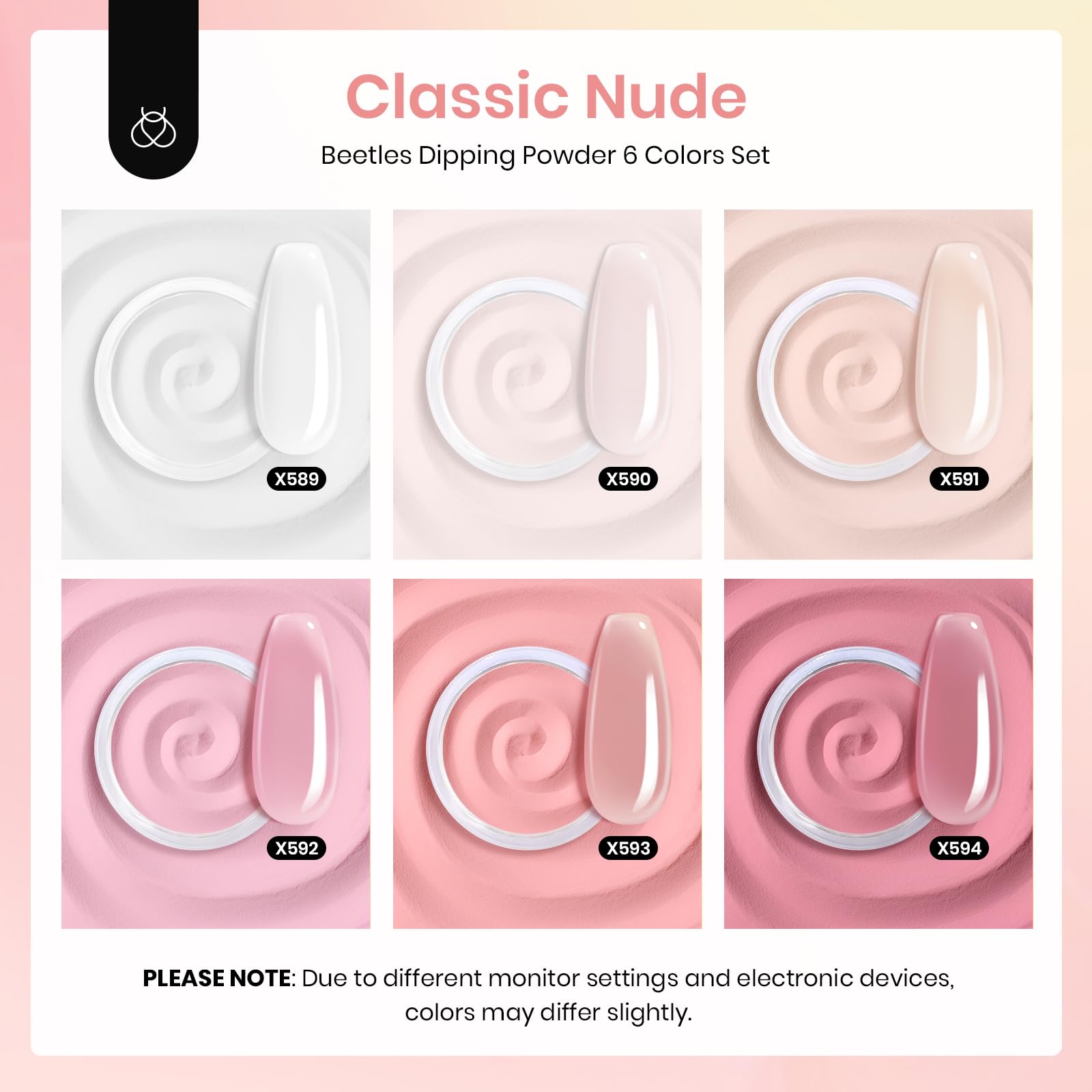 Classic Nude |  6 Color Powder Dip Translucent Seasons Nail Manicure set