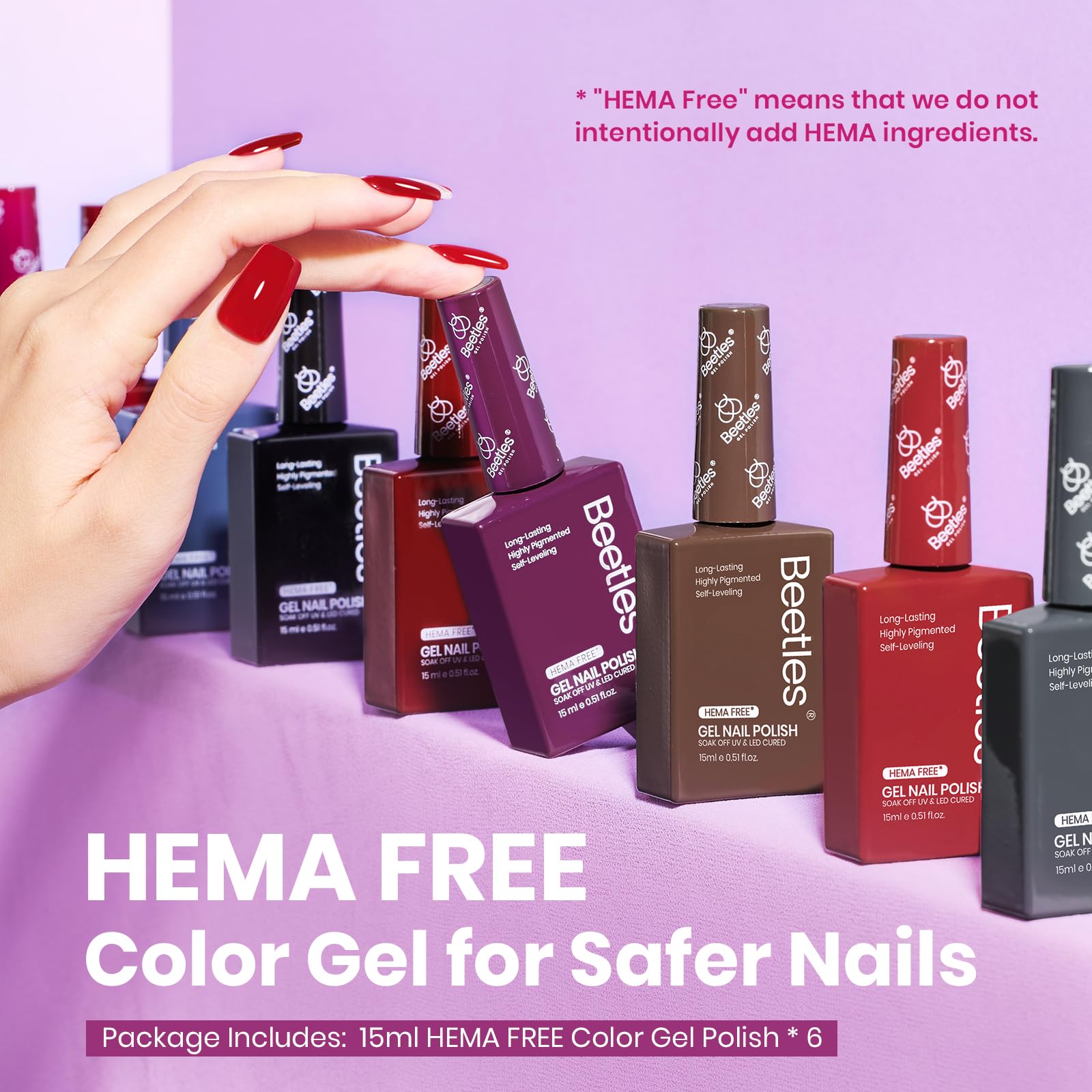 Beetles Midnight Elegance Hema Free Gel  Polish Set - Colorful Bottle 6 Color Each 15ml
