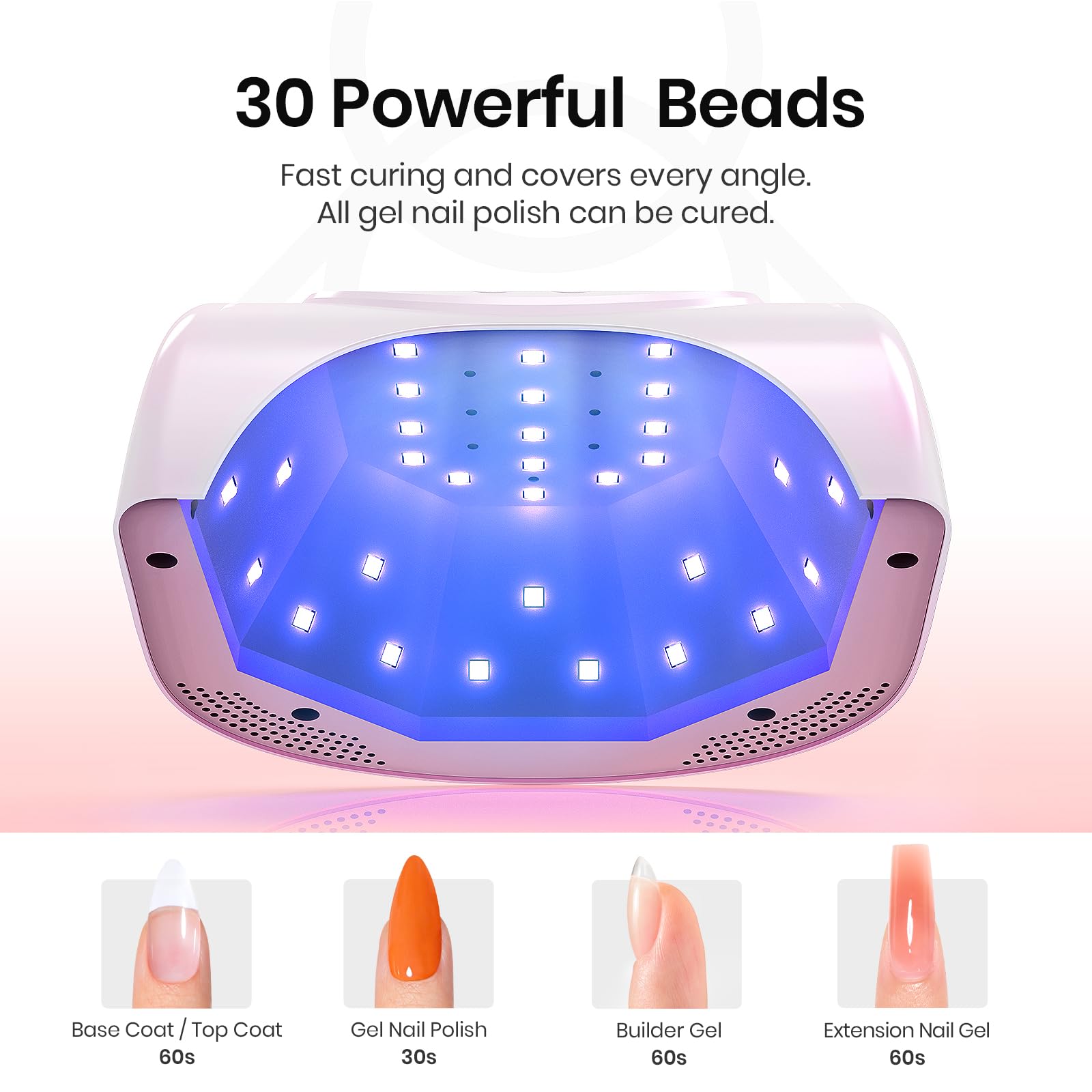 24W Pink UV LED Nail Lamp with 30 Beads 4 Timers Nail Dryer Smart Sensor