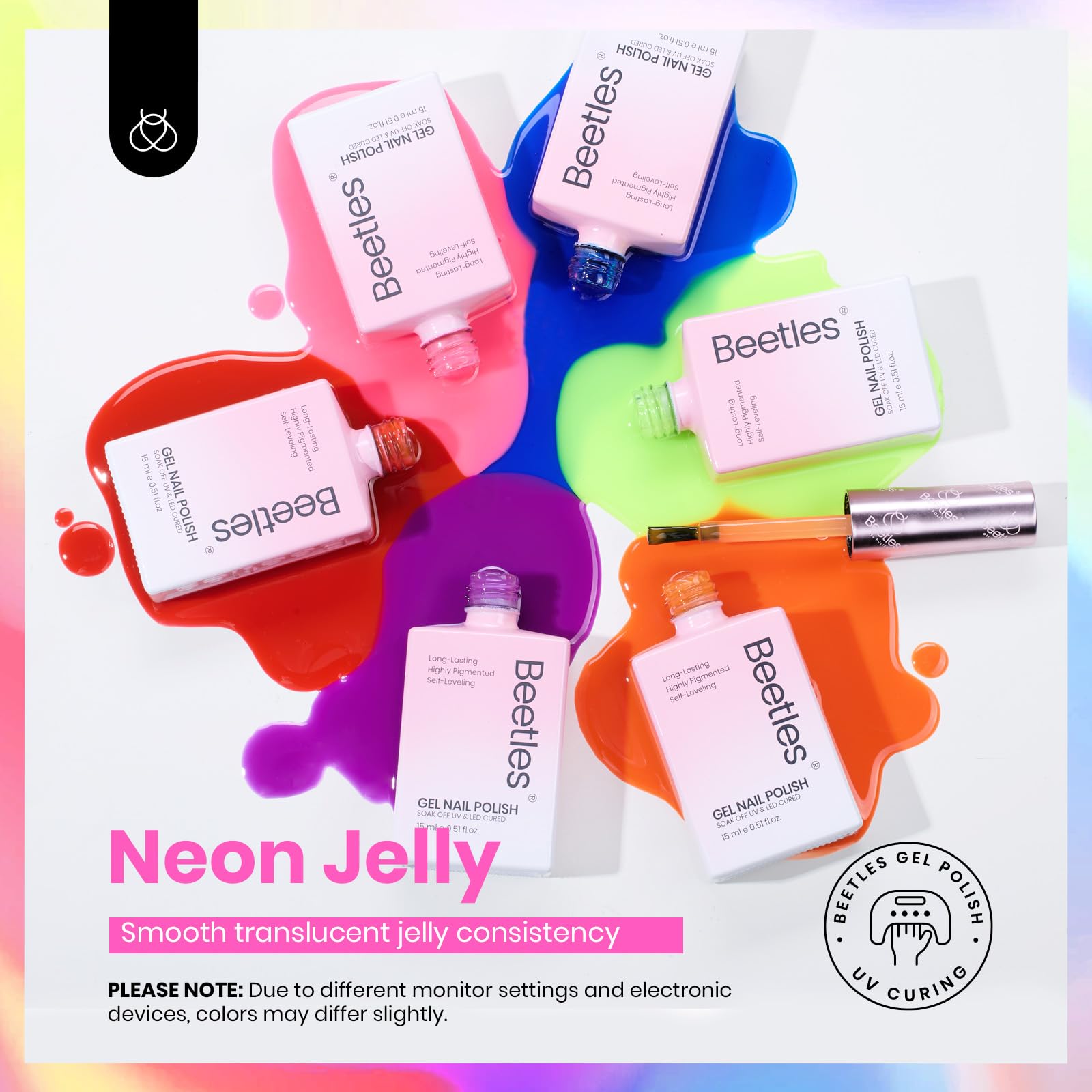 Hema-free Neon Jelly | Colorful Bottle 6 Color Each 15ml  Gel Polish