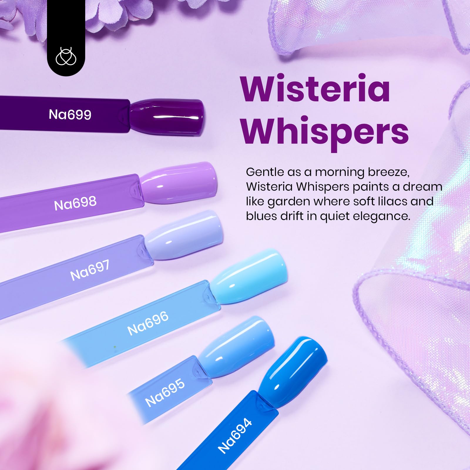 Hema Free Wisteria Whisper - Colorful Bottle 6 Color Each 15ml Gel Polish