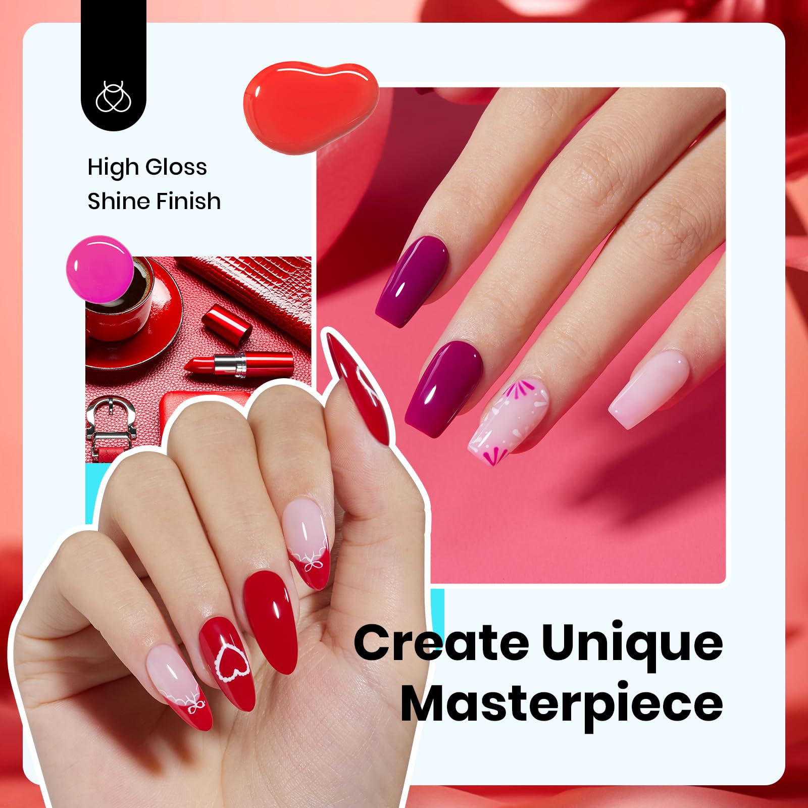 Hema Free Fiery Passion - Colorful Bottle 6 Color Each 15ml Gel Polish