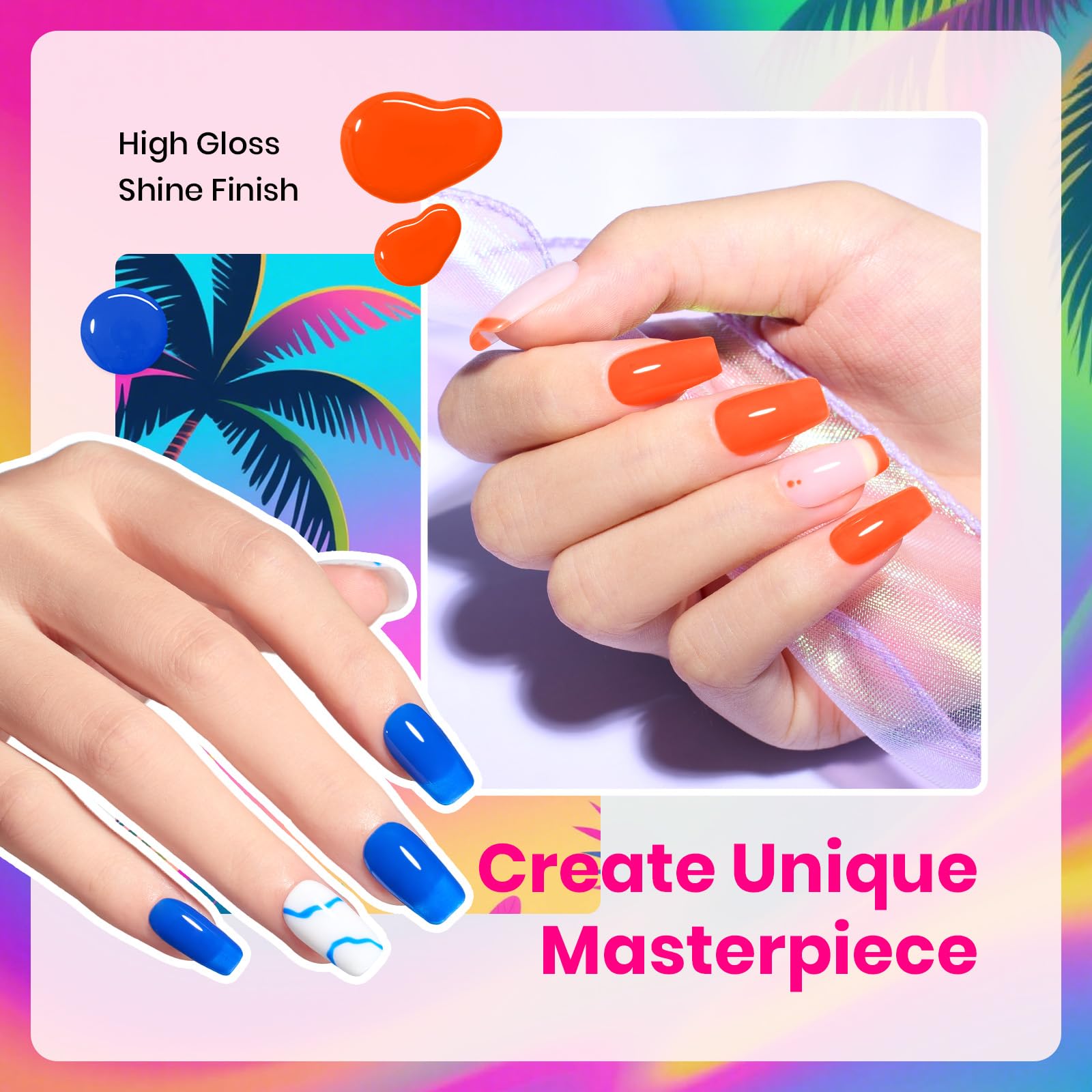 Hema-free Tropical - Glow Colorful Bottle 6 Color Each 15ml Blue Yellow Pink Gel Polish