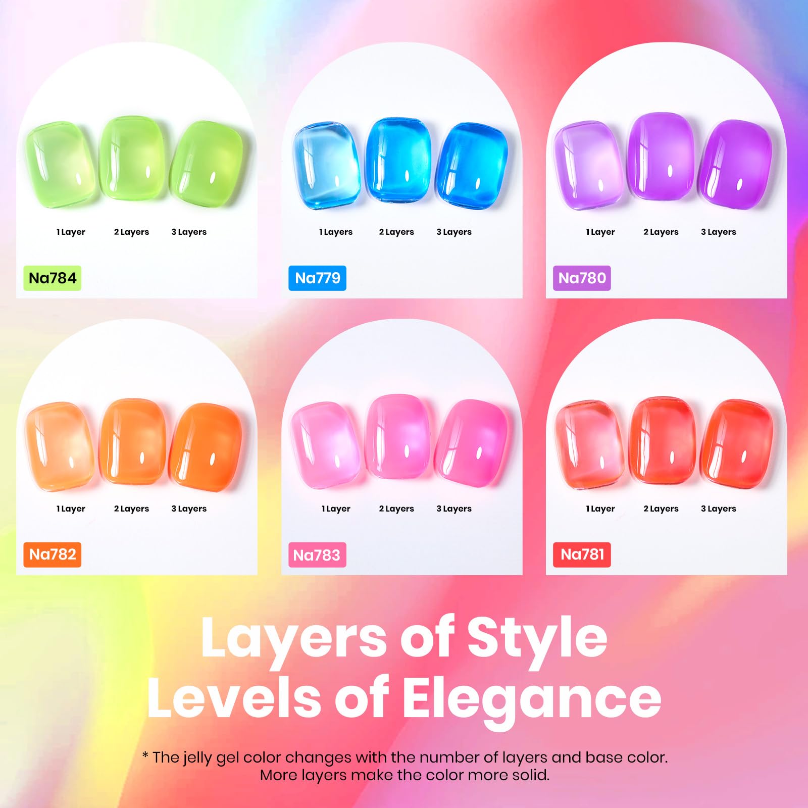 Hema-free Neon Jelly | Colorful Bottle 6 Color Each 15ml  Gel Polish