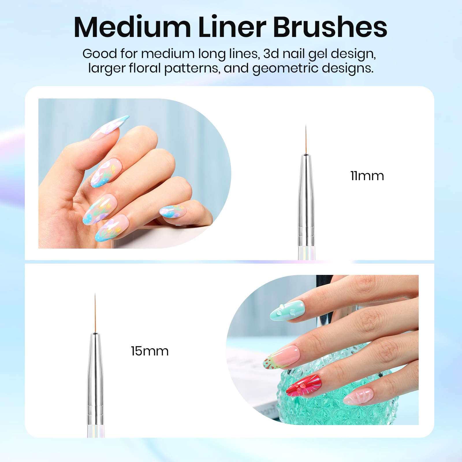 5pcs Nail Art Liner Brush: Precision Gel Application 7/11/15/20/25mm
