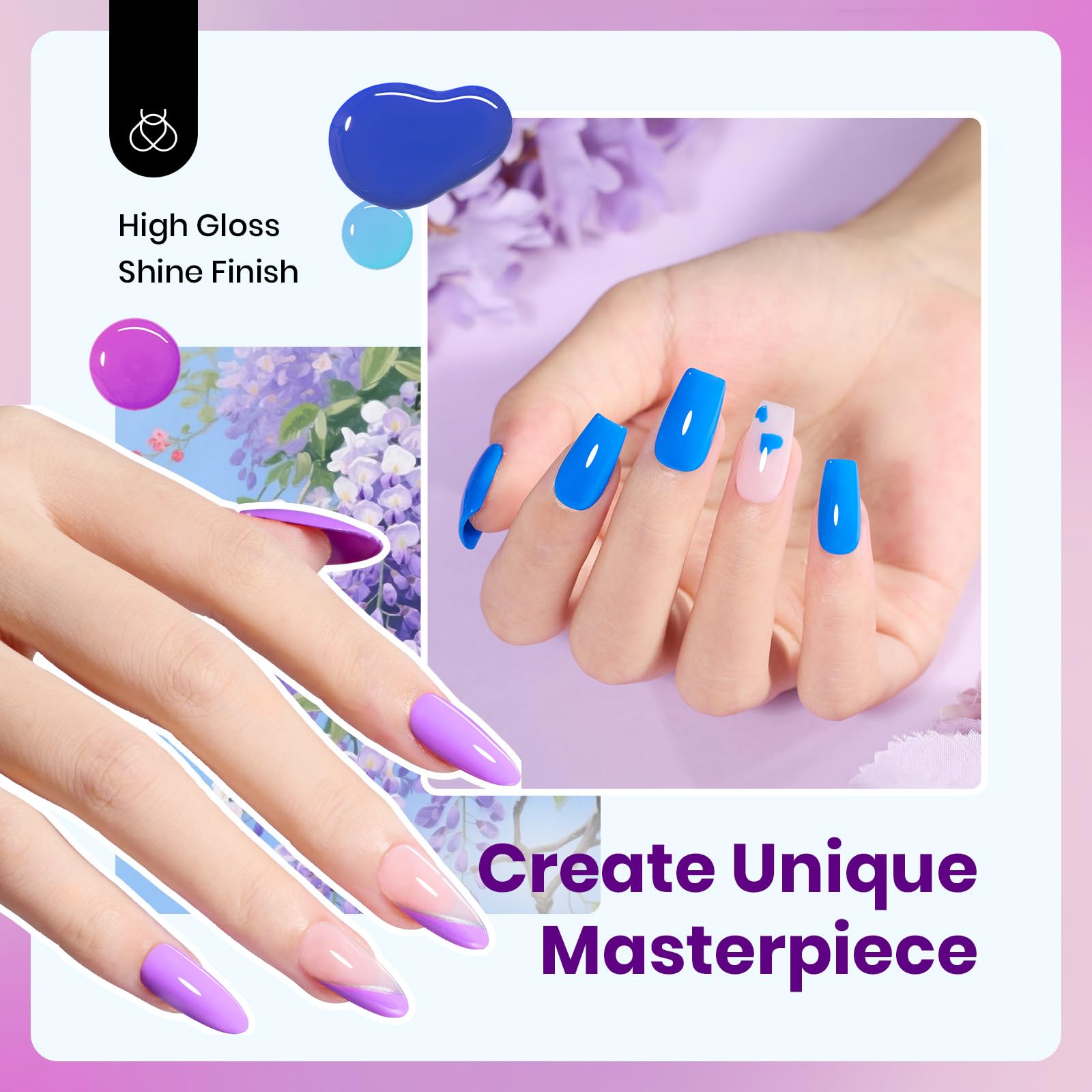 Hema Free Wisteria Whisper - Colorful Bottle 6 Color Each 15ml Gel Polish