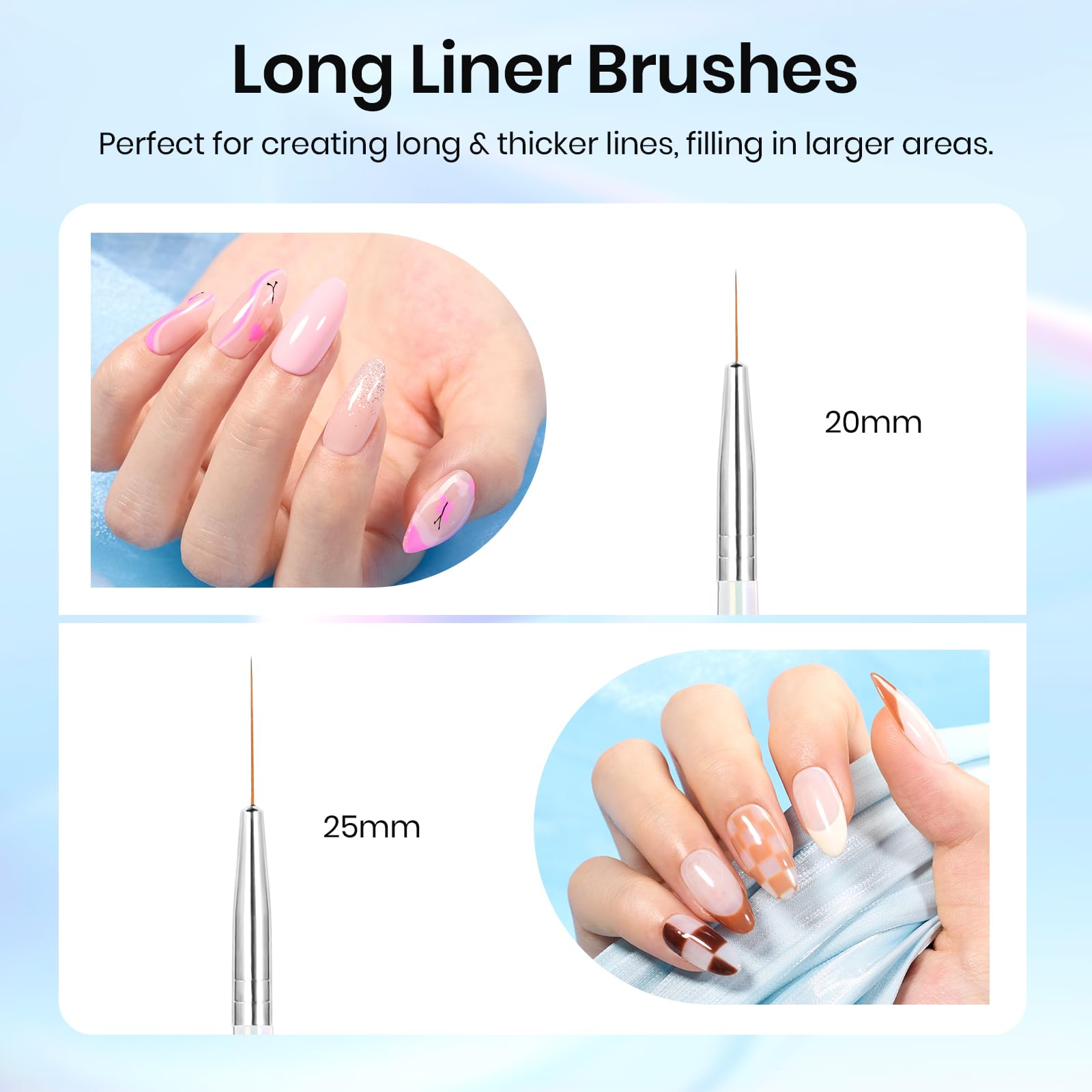 5pcs Nail Art Liner Brush: Precision Gel Application 7/11/15/20/25mm
