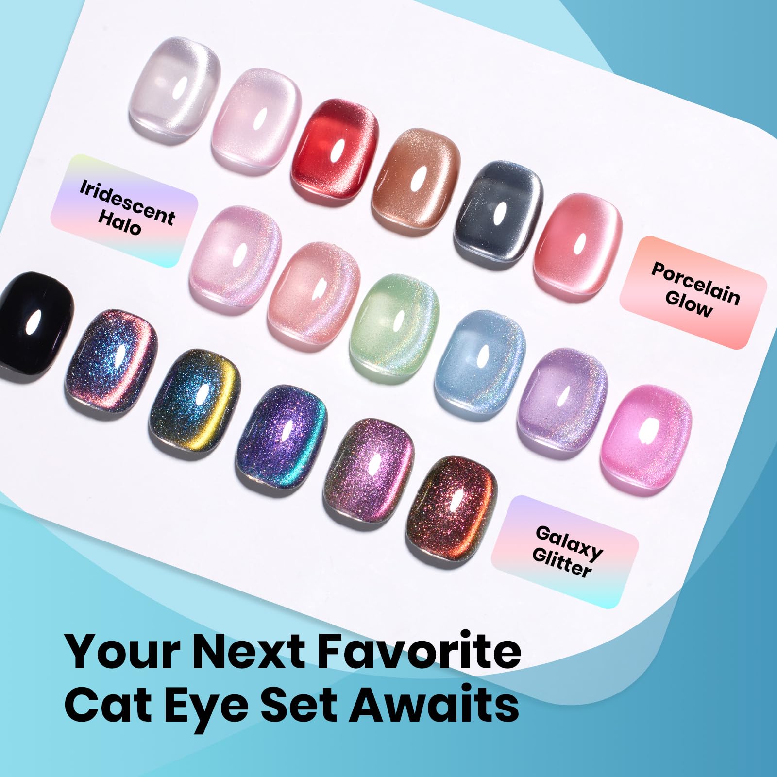 Moonlit Mist - Blue Glitter Glass Cat Eye  6 Colors Gel Polish Set