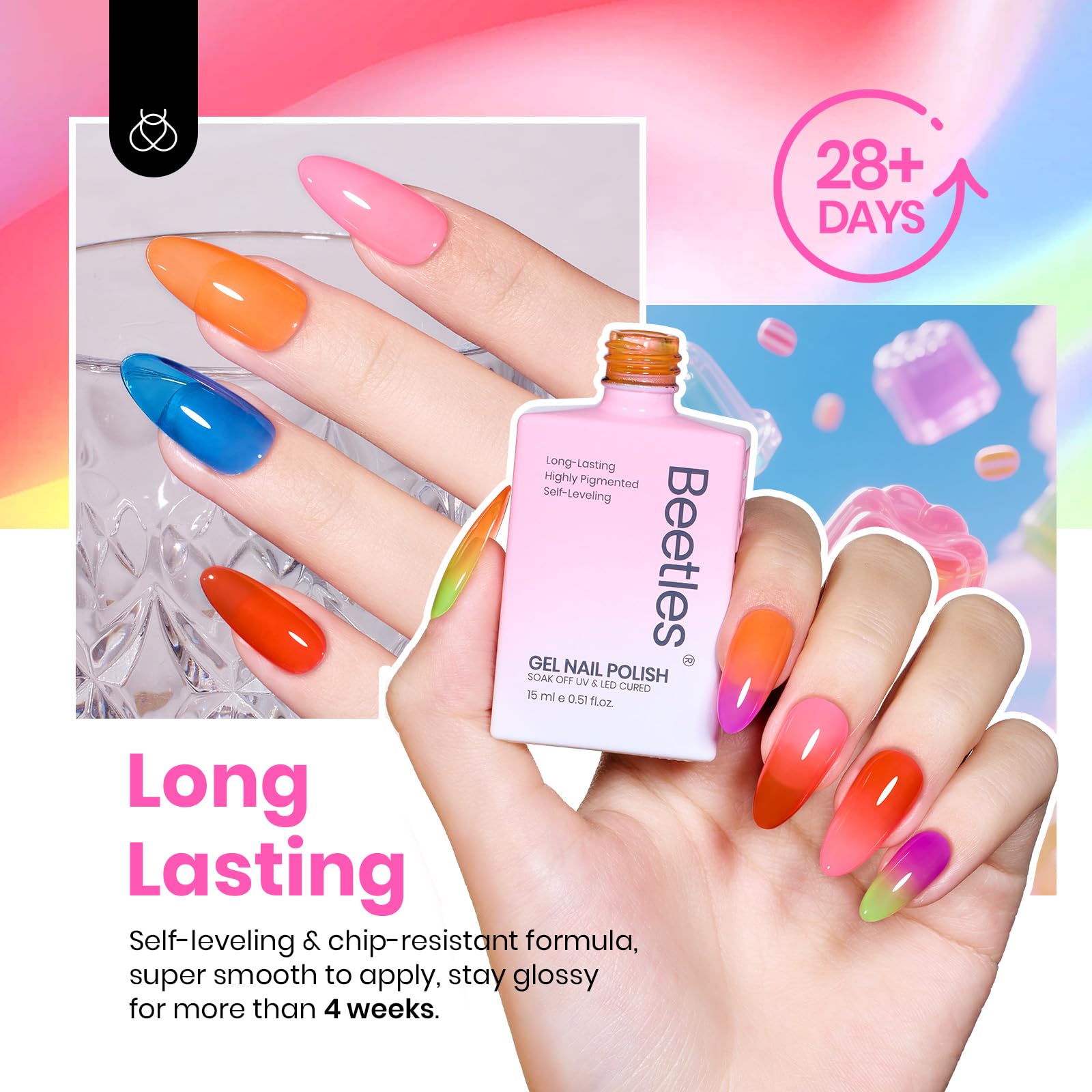Hema-free Neon Jelly | Colorful Bottle 6 Color Each 15ml  Gel Polish