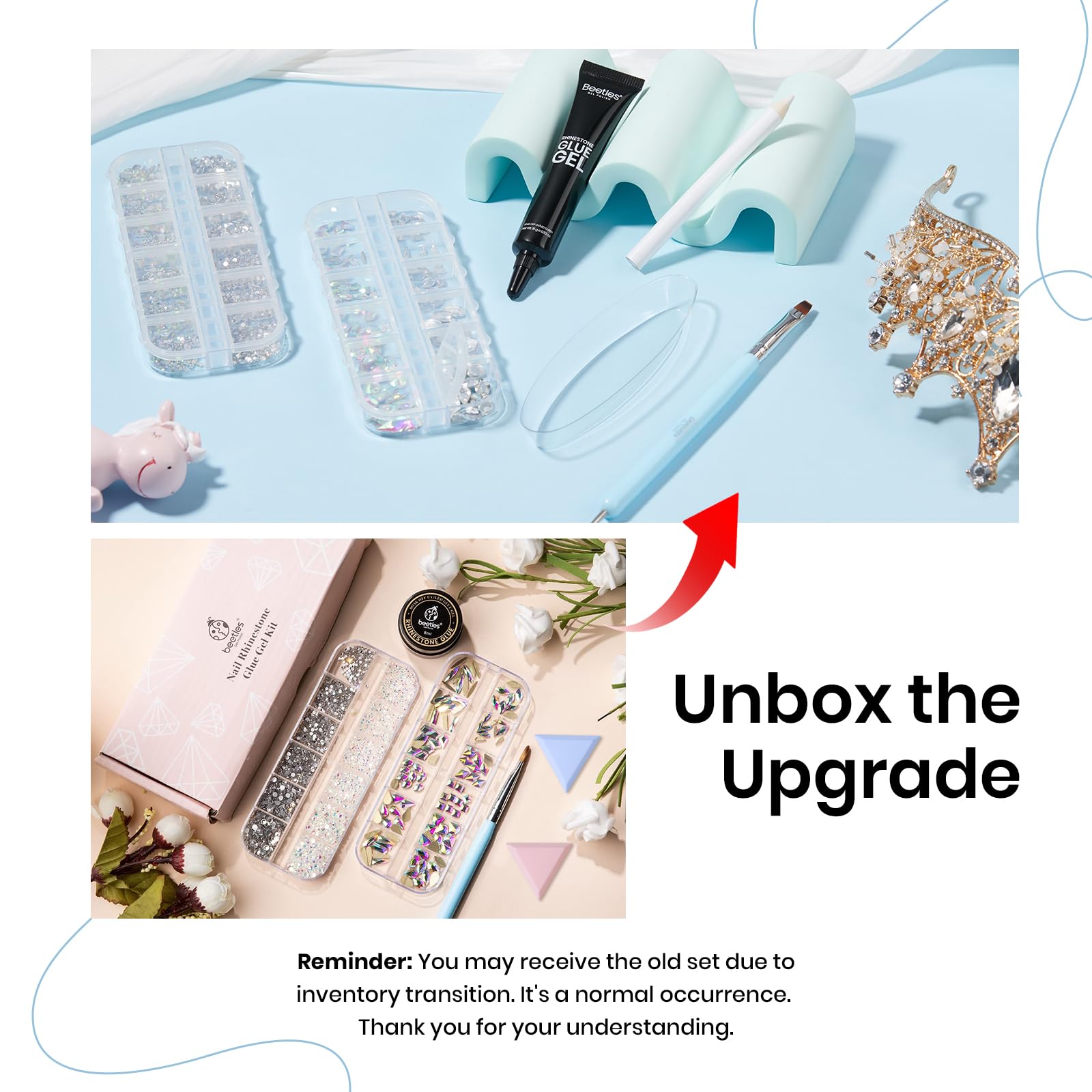 Nail Art Glue & Rhinestones Set Gel Polish Nail Glue with Gems 15ml