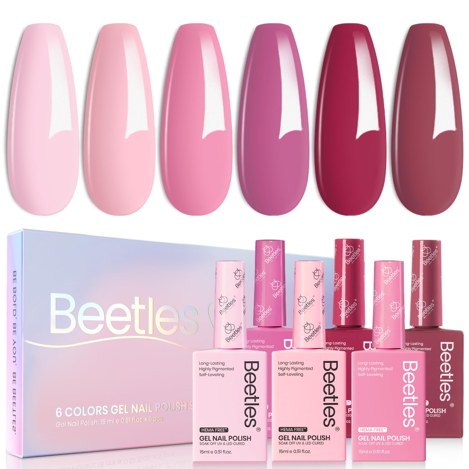 Hema Free Romantic Blush - Colorful Bottle 6 Color Each 15ml Gel Polish