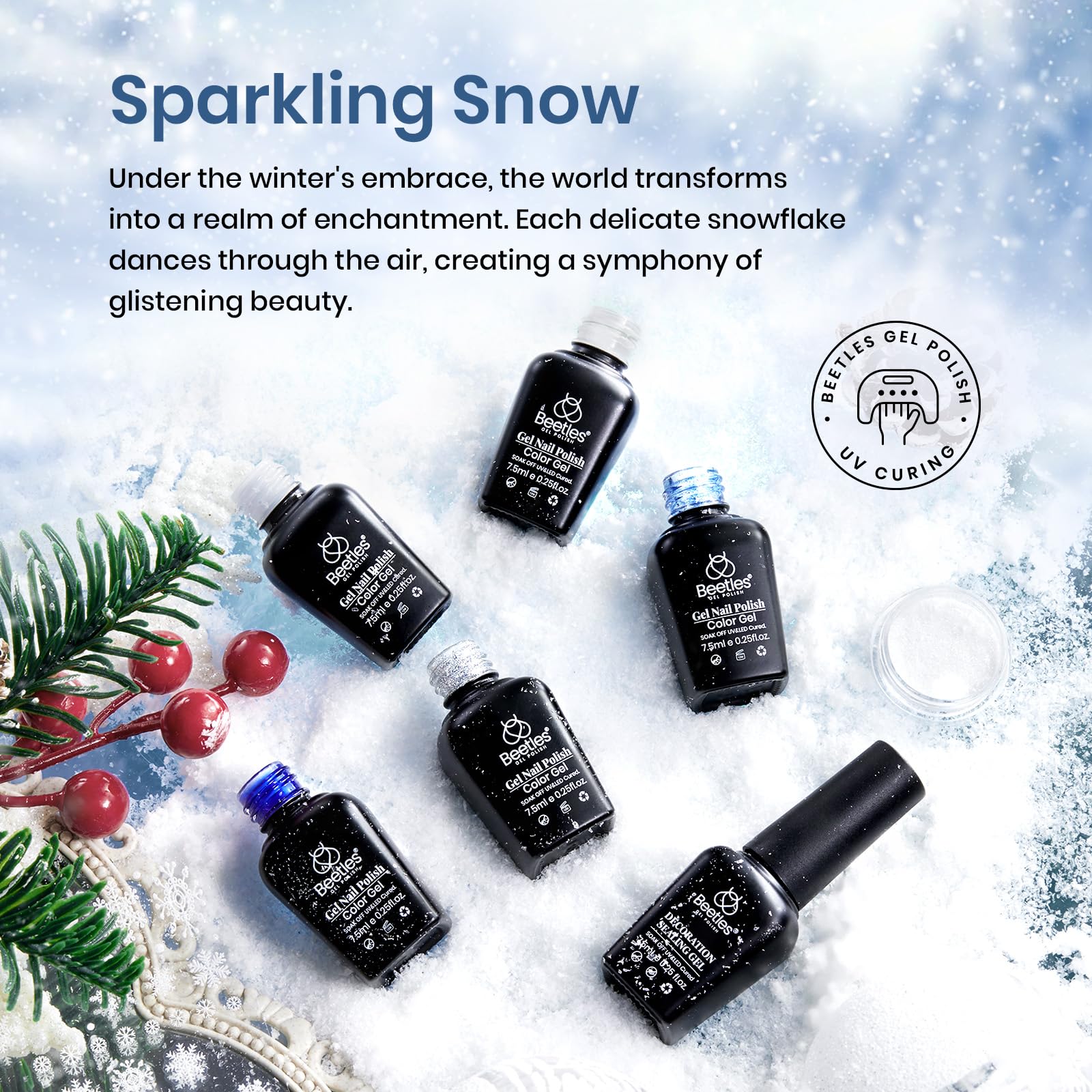 Beetles Gel Polish Winter Christmas - 5 Colors Dark Blue Glitter Gel Polish Kit