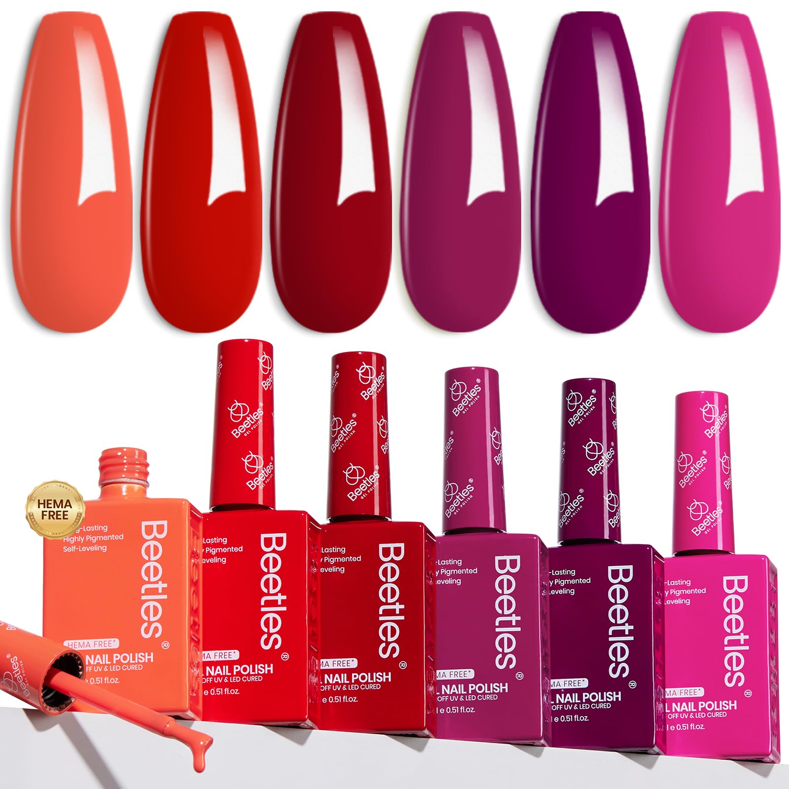 Hema Free Fiery Passion - Colorful Bottle 6 Color Each 15ml Gel Polish