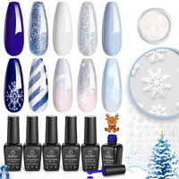 Beetles Gel Polish Winter Christmas - 5 Colors Dark Blue Glitter Gel Polish Kit