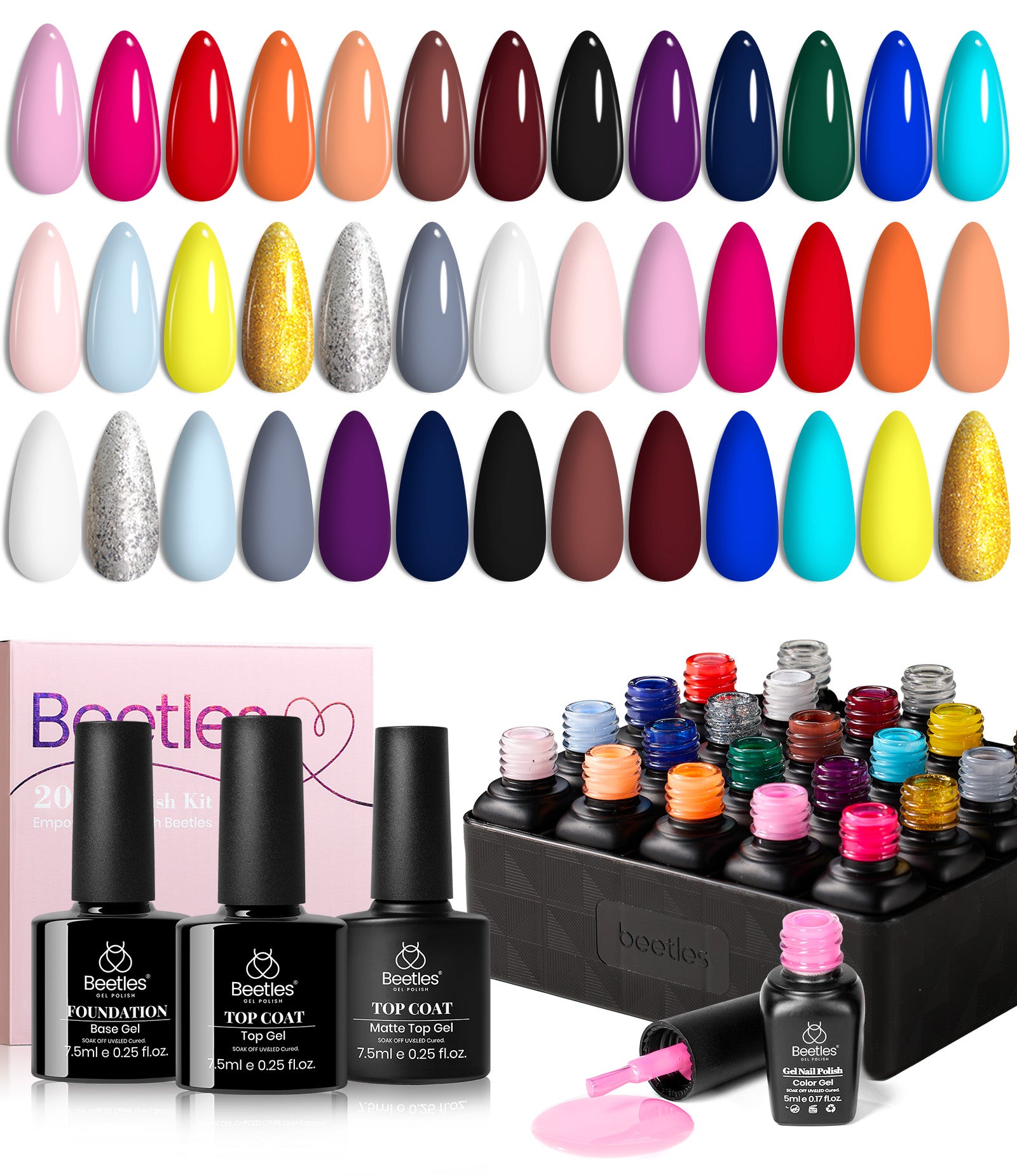Beetles 20 Pcs Gel Nail Polish Kit, Collection Soak Off Nail Gel