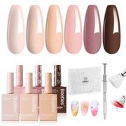 15ML*6-Nude Gel Nail Polish Set With 150pcs*1 White Nail Sponges