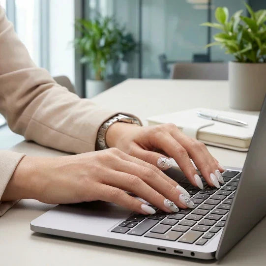 Milky white nails with personal nail art design