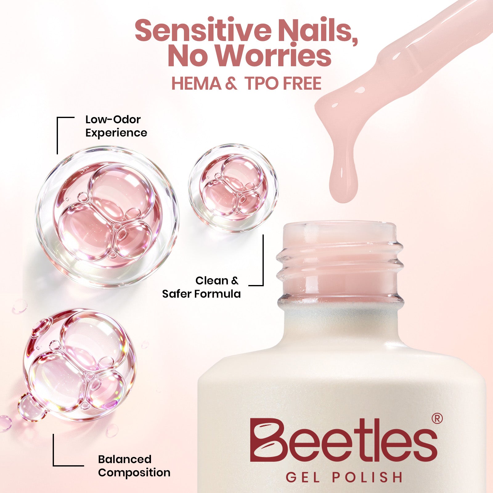 Beetles Builder Gel Nail Kit HEMA & TPO-Free, Muted Nude Pink with Nail Art Brush, 8 in 1 for Building Strengthening & Extension, Beginner Friendly DIY Salon at Home, UV LED Lamp Needed