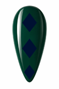 Use a nail art brush to paint three diamond shapes in the center of the nail with #h547  (a navy blue gel nail polish); cure under the lamp for 30–60 seconds.