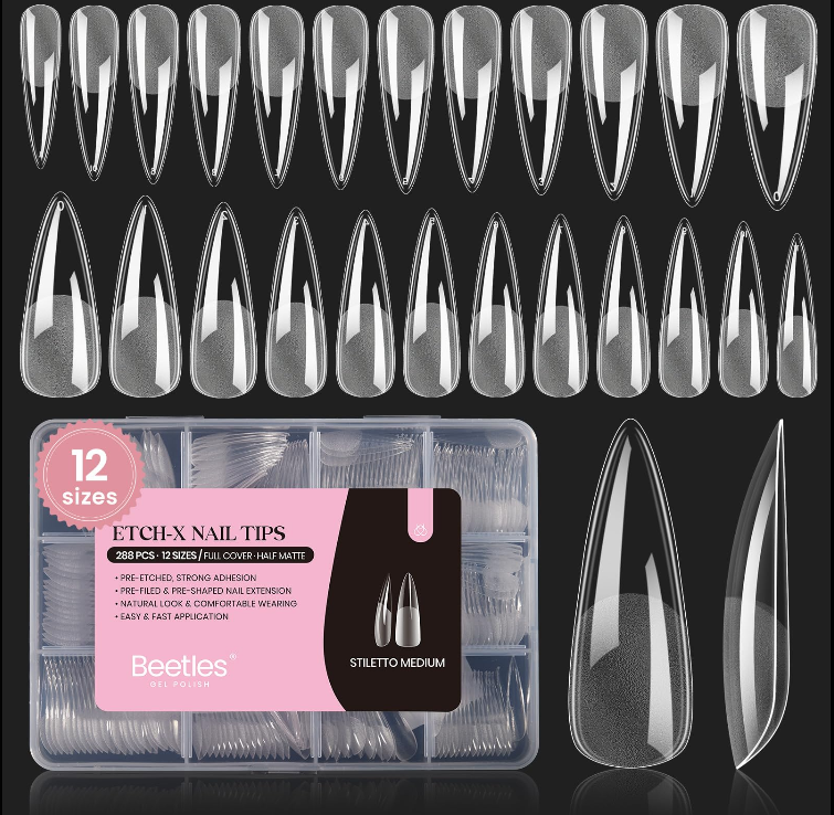 Beetles 12 Sizes Gel Nail Tips  Medium Stiletto  Gel Nail Tips 288Pcs