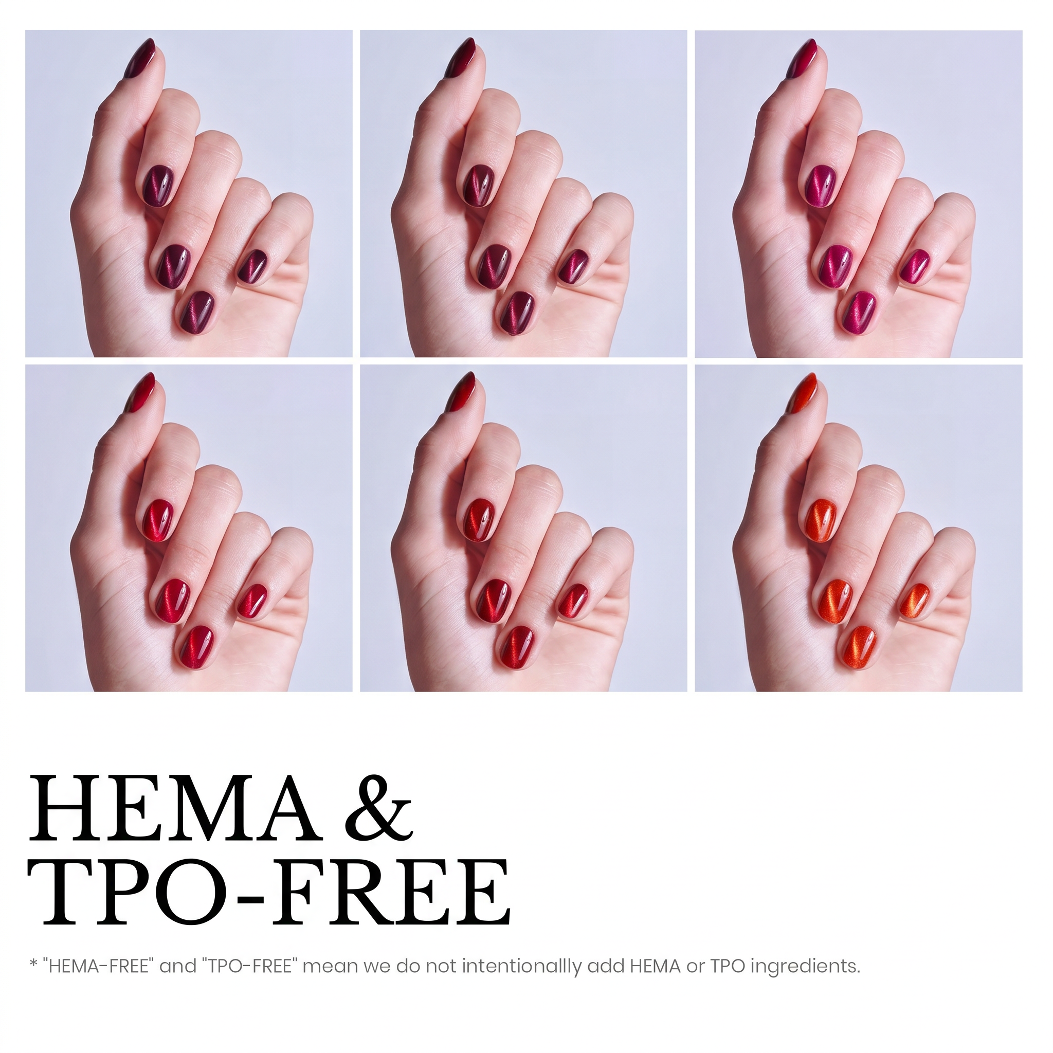 Beetles Stay Shining Sultry Burgundy HEMA Free TPO Free 6 Colors Cat Eye Gel Polish Set 7.5ml