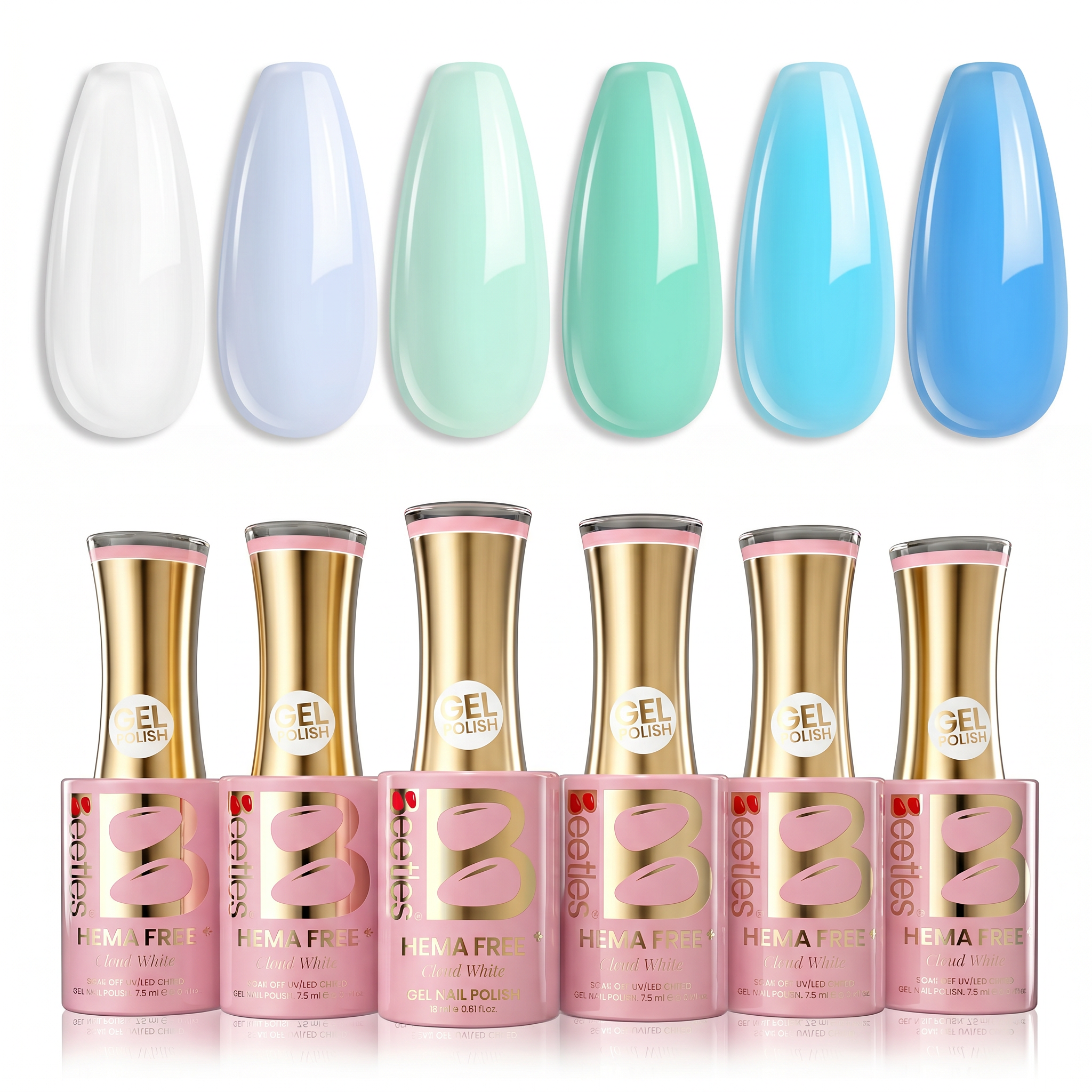 Beetles Gel Polish Stay Shining - 6 Colors Gel Nail Polish Jelly Set Ice Blue Pastel Tones for Clear Nail| Hema Free & TPO Free