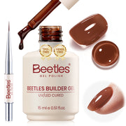 Beetles Builder Gel Nail Kit HEMA & TPO-Free, Maple Ember Brown with Nail Art Brush, 8 in 1 for Building Strengthening & Extension, Beginner Friendly DIY Salon at Home, UV LED Lamp Needed