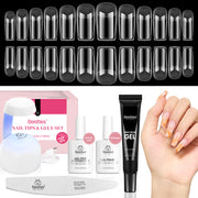 Beetles Gel Nail Kit Medium Square with Nail Dehydrator and Primer, 576Pcs Half Matte Etch-X Gel Nail Tips Solid Nail Glue Mini Nail Lamp Acrylic Nail Tips Easy DIY Nail Extension Set Gift for Women