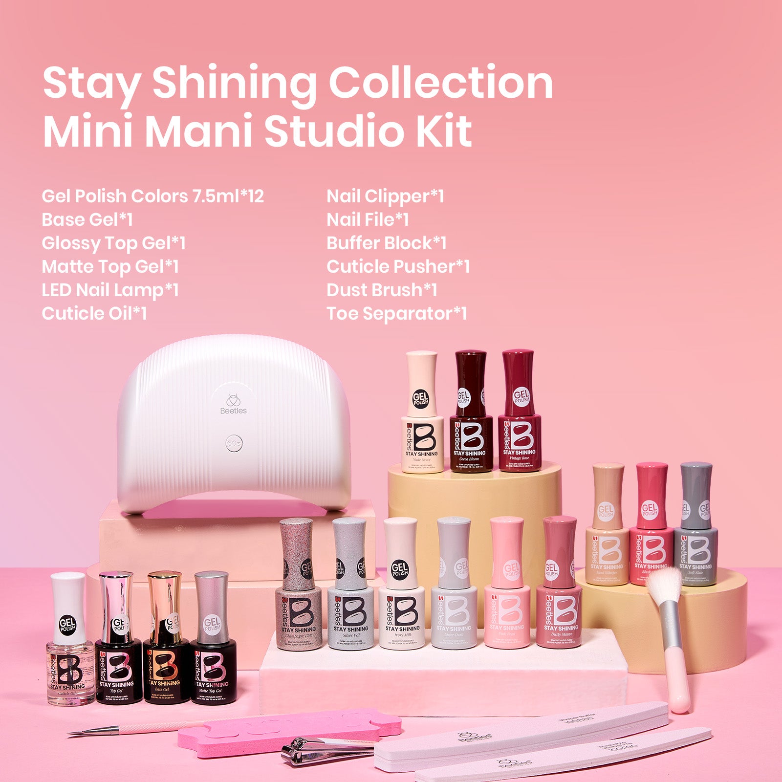 Beetles Gel Polish Mini Mani Studio Kit - 12 Shades of Cozy Elegance, 7.5ml of Warm Solace