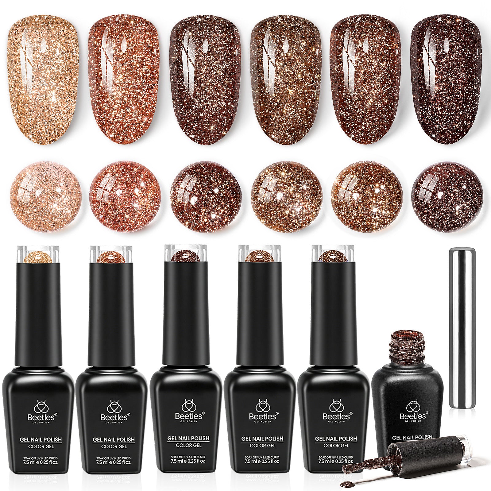 Beetles Gilded Maillard Glitter Brown 6 Colors Gel Polish Set 7.5ML Each Fall Nails