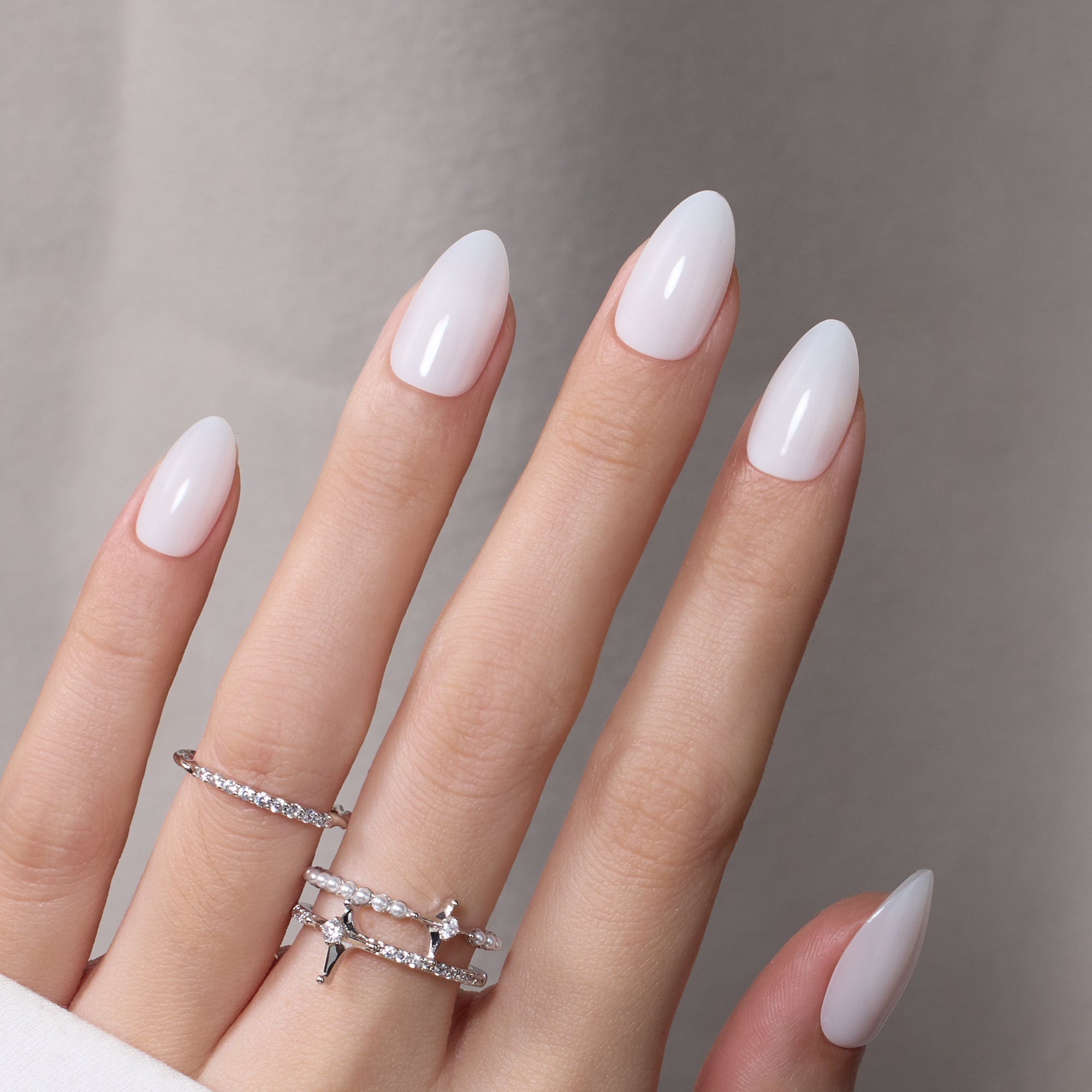 Beetles Natural Milky Nail Tips - Milky White Short Almond 16 sizes*5