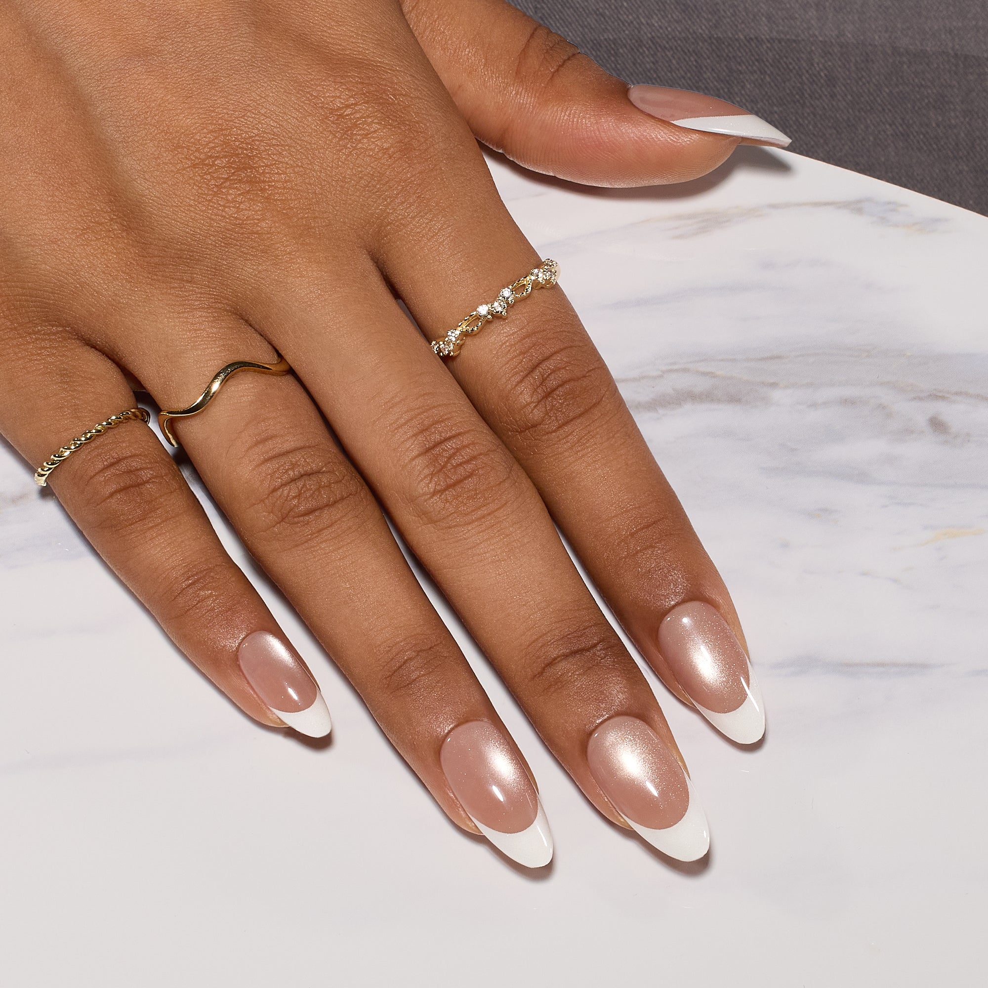 Beetles Stay Shining Glassy Amber French Press On Nails Medium Almond 160 PCS
