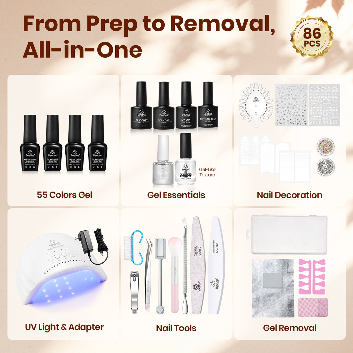 Beetles Gel Nail Starter Kit Fall & Winter Atelier 88 PCS 55 Colors Gel Polish Set HEMA Free TPO Free All-in-One Mani Kit