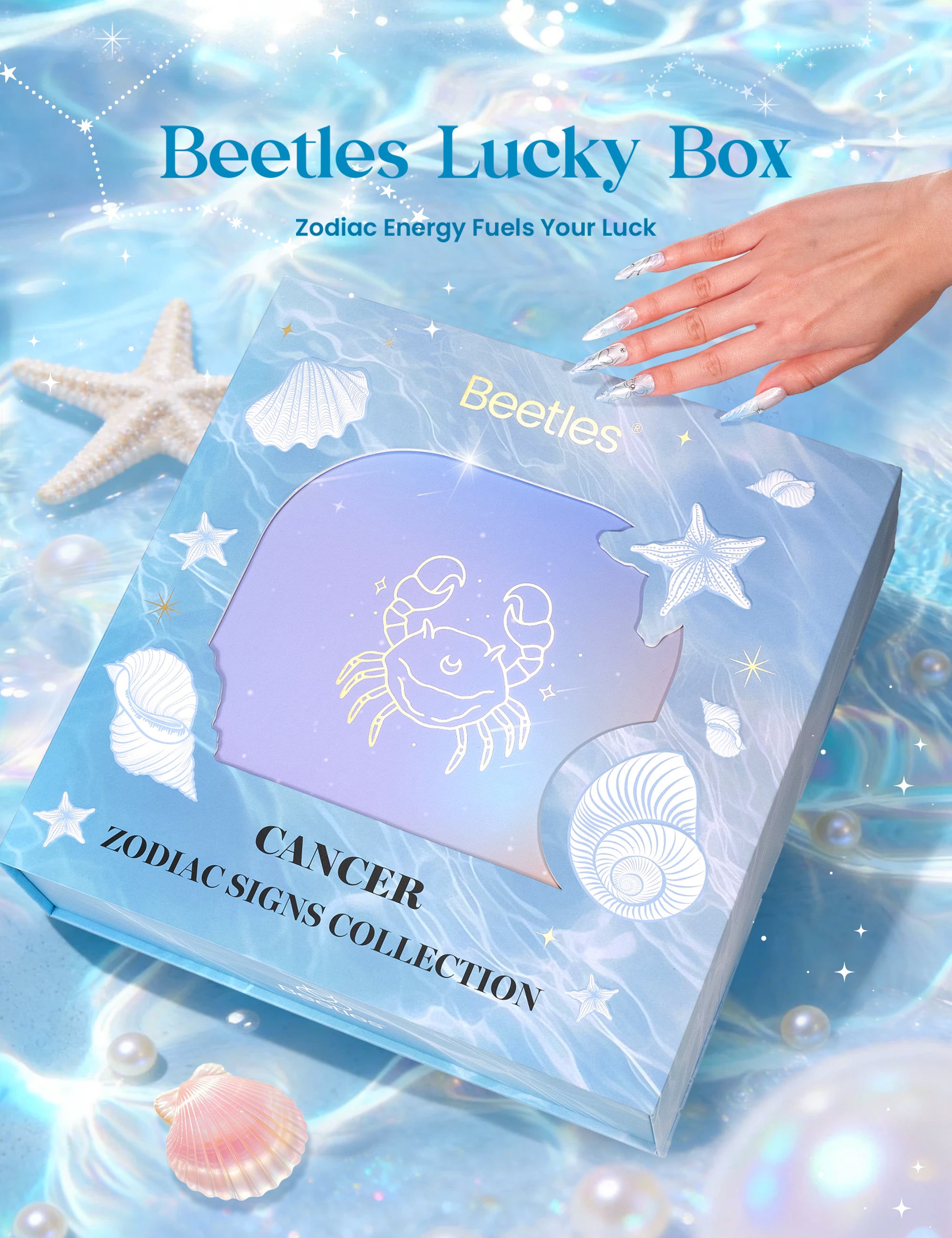 Beetles Lucky Box Cancer Sign Gel Nail Polish Kit - 6 Colors Zodiac Inspired Nail Art Set for Nurturing & Nostalgic Vibes