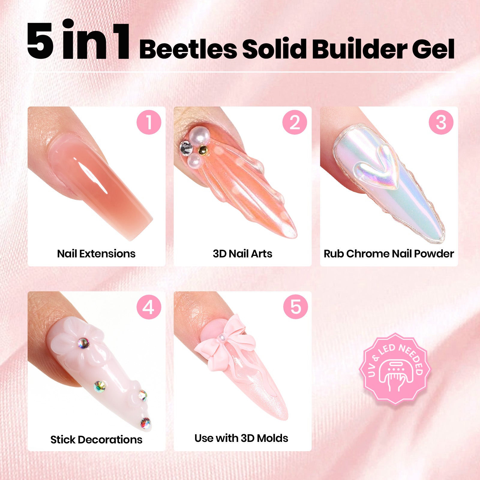 Beetles 3D Gel Nail Art-Ballet Whisper Pink Solid Builder Nail Gel Non-Sticky Sculpting with Dual-Ended Sculpture Pen & Stiletto Dual From, Beginner Friendly DIY at Home,UV LED Lamp Needed