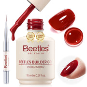 Beetles Builder Gel Nail Kit HEMA & TPO-Free, Crystal Rose Red with Nail Art Brush, 8 in 1 for Building Strengthening & Extension, Beginner Friendly DIY Salon at Home, UV LED Lamp Needed