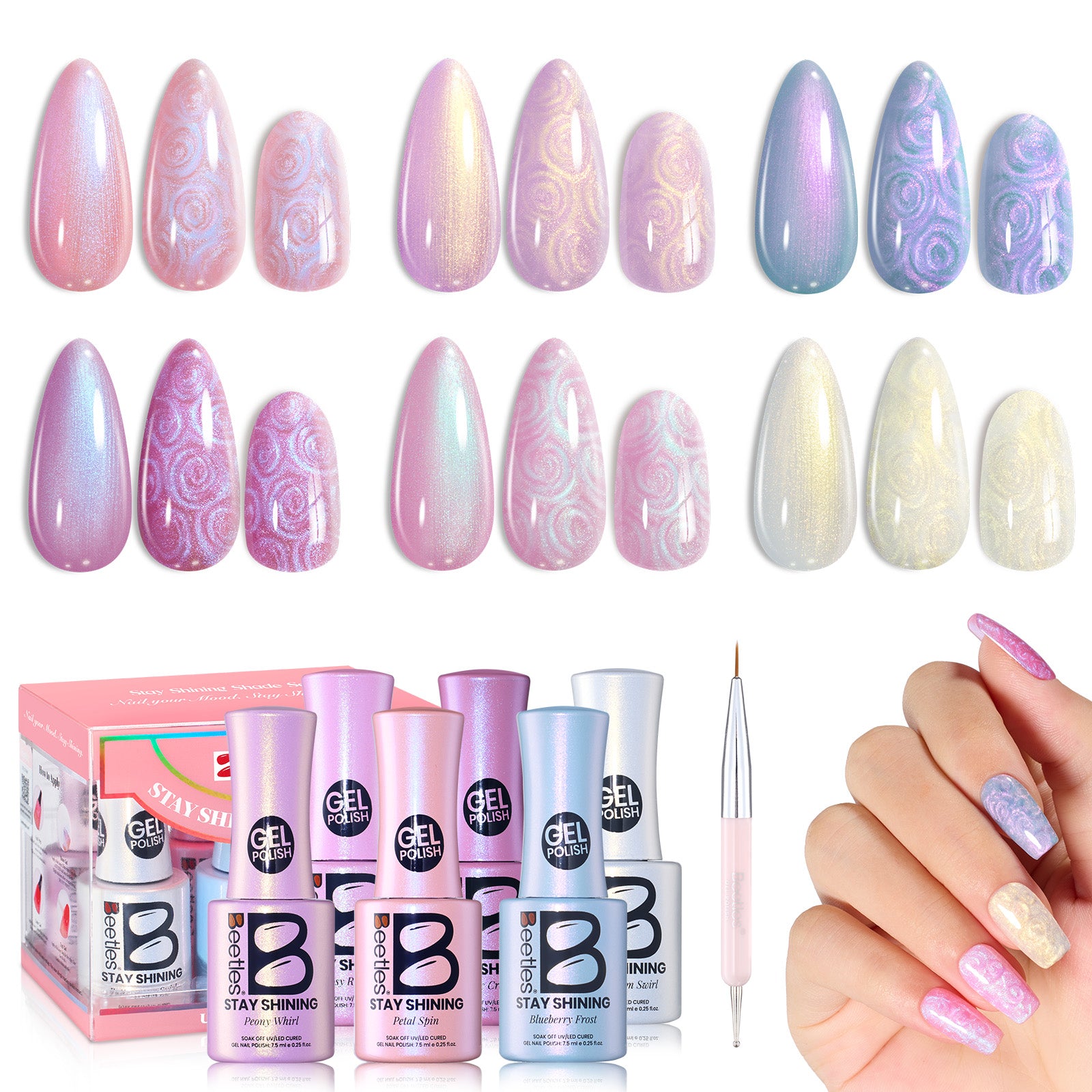 Beetles Stay Shining Gel Polish Pearly Swirl Shade Set - 6 Hues of Daily Warmth, 7.5ml of Mood Comfort