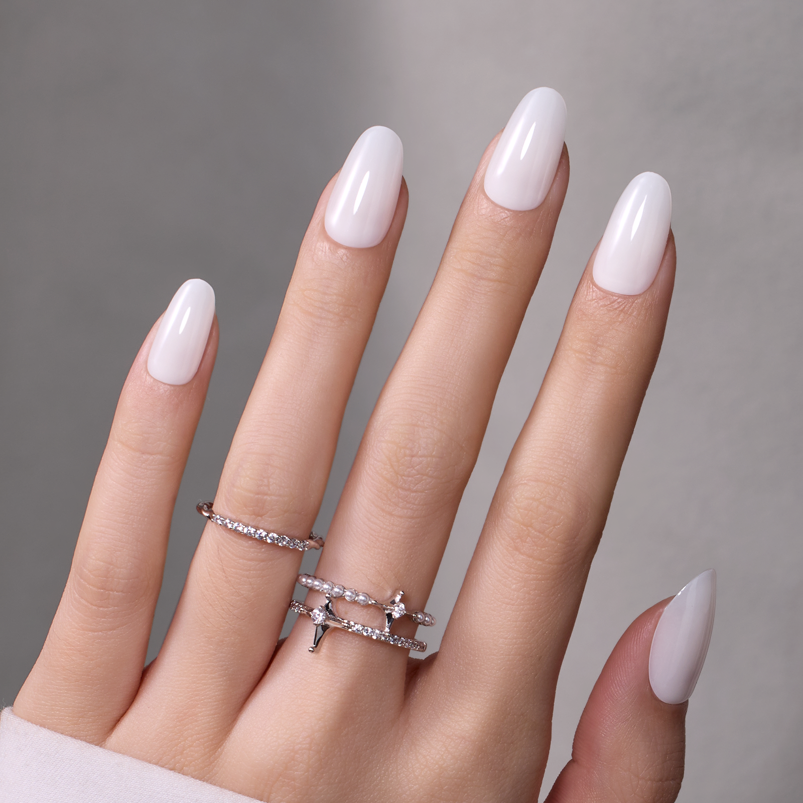 Beetles Natural Milky Nail Tips - Milky White Short Oval 16 sizes*5