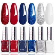 Air Dry Nail Polish| 6 Colors Gel Nail Polish Classic Red White Blue