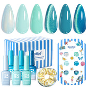 Beetles Summer Voyage - Shore Light Blue Cat Eye Gel Summer Nails 6 Colors Gel Polish Set 9ml