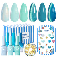 Beetles Summer Voyage - Shore Light Blue Cat Eye Gel Summer Nails 6 Colors Gel Polish Set 9ml