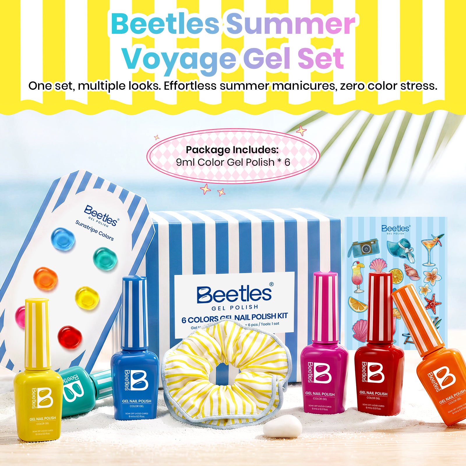 Beetles Summer Voyage - Sunstripe Color Neon Nails 6 Colors Gel Polish Set 9ml