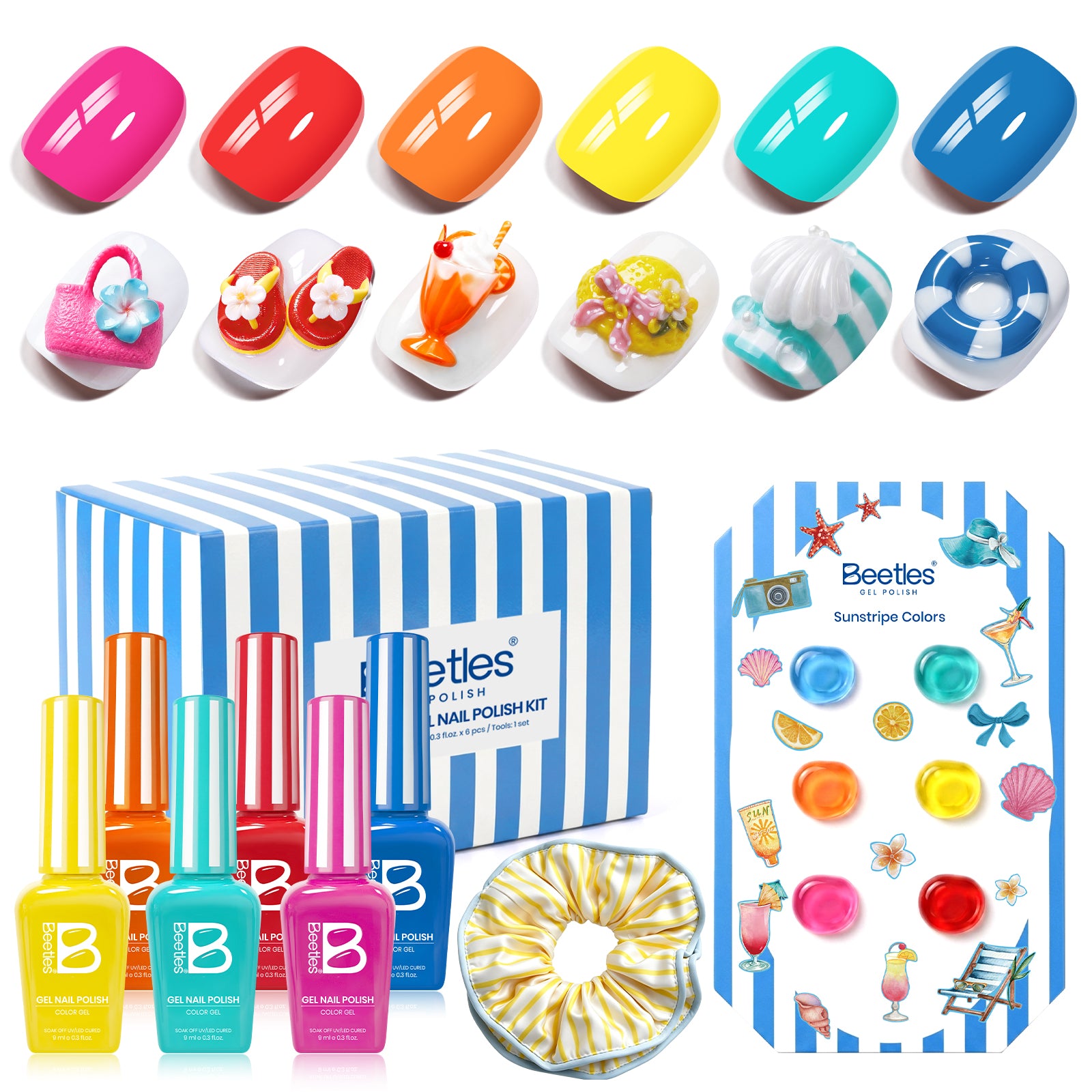 Beetles Summer Voyage - Sunstripe Color Neon Nails 6 Colors Gel Polish Set 9ml
